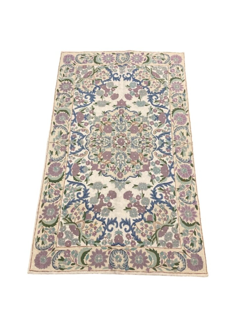 Vintage French Style Aubusson Rug Needlepoint Chain Stitch 59"x36"